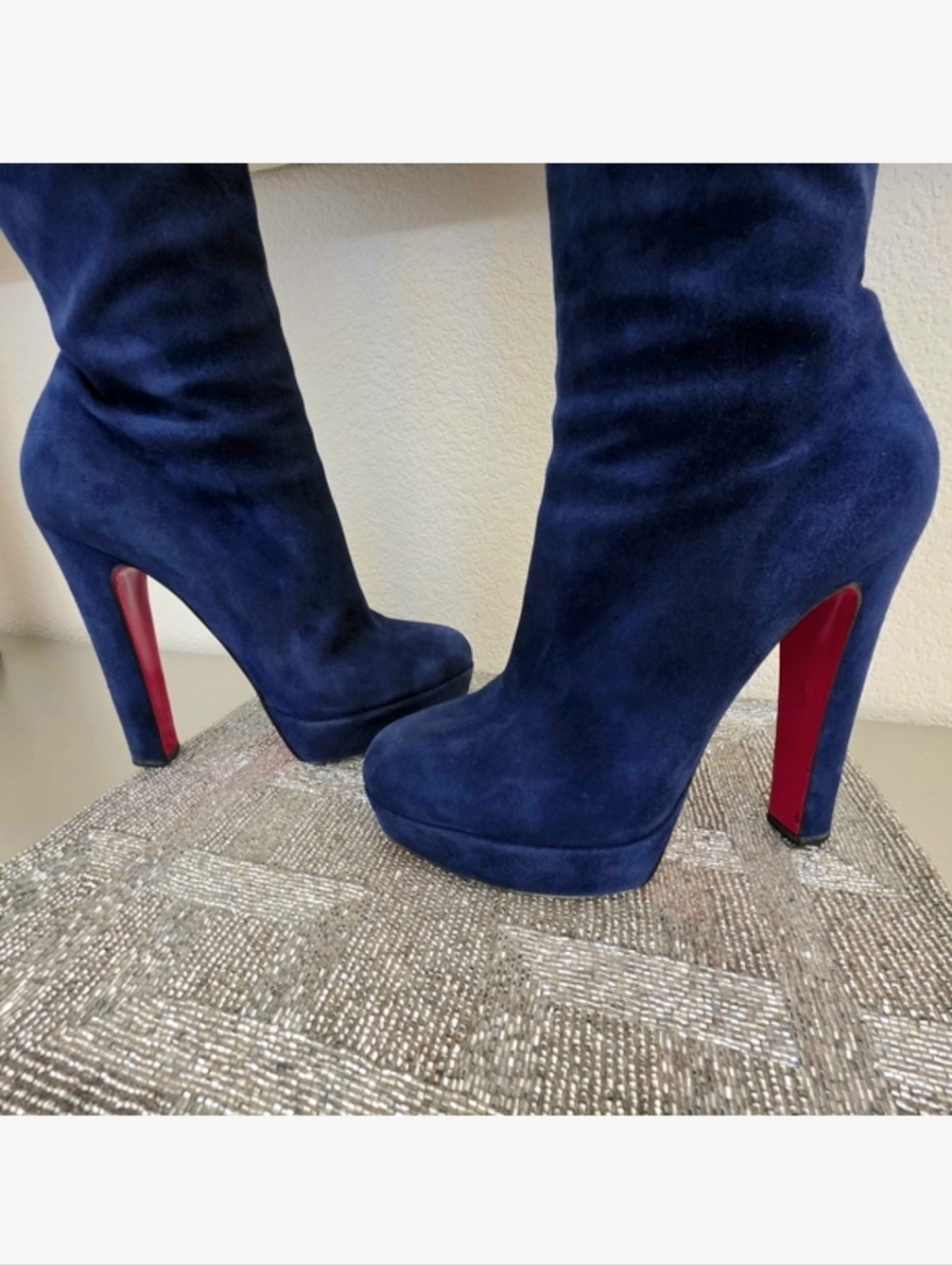 Christian Louboutin Royal Blue Suede Knee-High Boots - Size EU 39 (Fits US 8) - Picture 5 of 16
